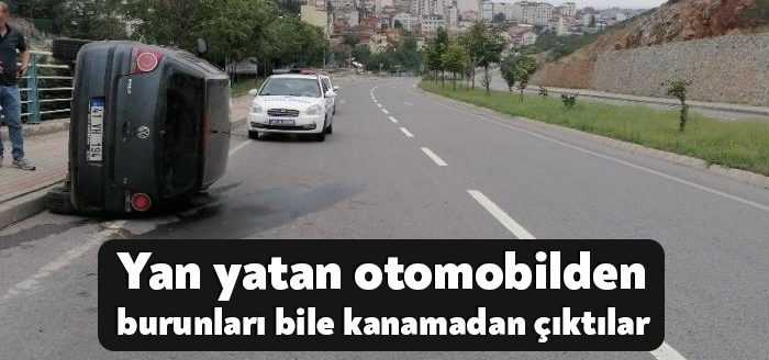 Kocaeli’nin Gebze ilçesinde virajı alamayan otomobil ters istikamete savrulup takla