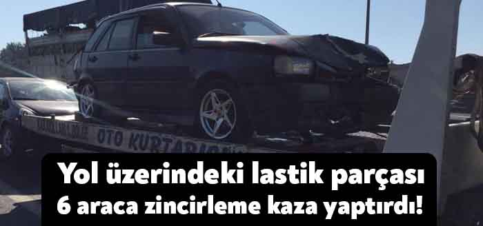 TEM Otoyolu Kocaeli geçişinde bir otomobil yoldaki lastik parçasına çarpıp
