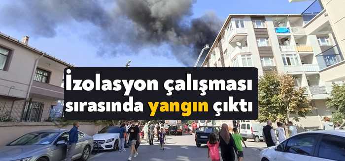 Kocaeli’nin Gebze ilçesinde 6 katlı binanın çatı katında izolasyon çalışması