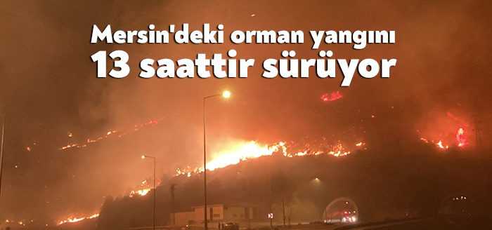 Mersin'in Gülnar ilçesinde 13 saattir devam eden orman yangınında alevler