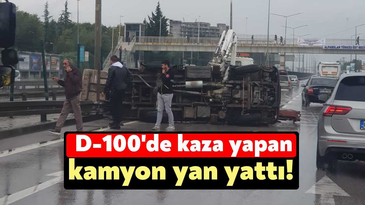 Kocaeli'de seyir halindeki kamyon bariyerlere çarpıp yan yattı. Kazadan