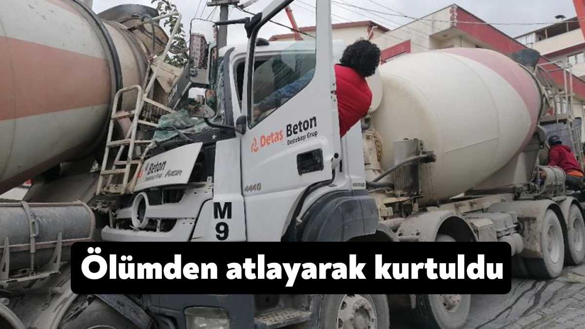 Kocaeli’de yokuştan inen beton mikseri, freni patlayınca önünde bulunan beton