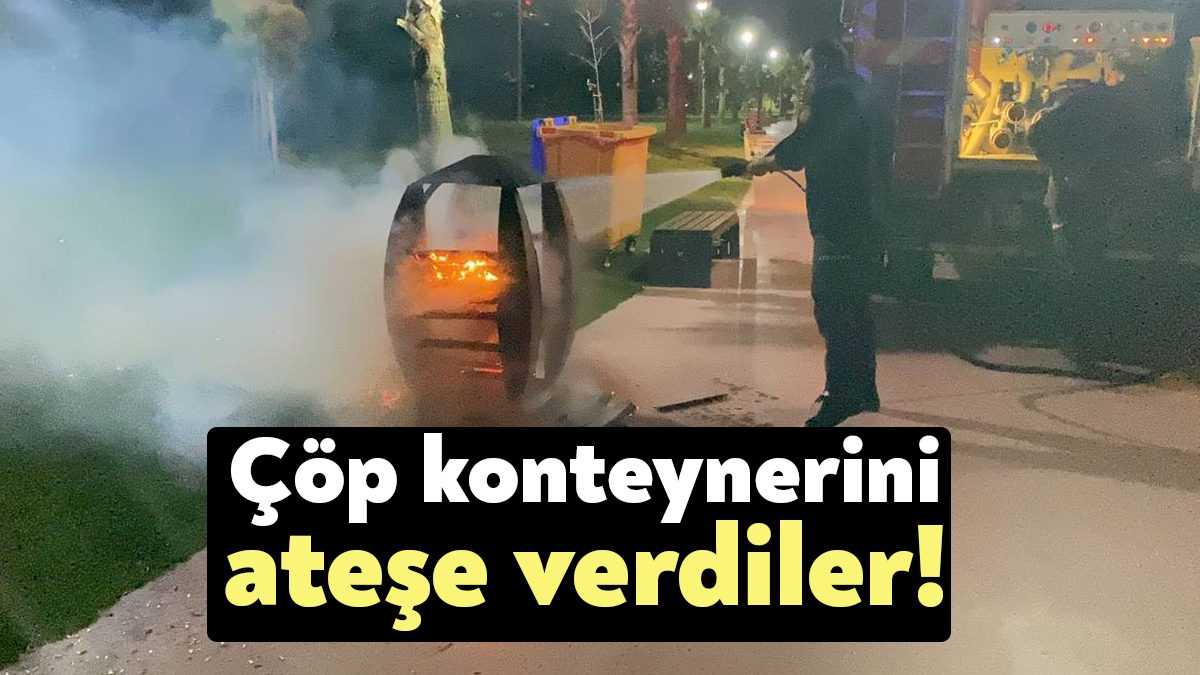 Kocaeli’nin Darıca ilçesinde sahilde bulunan çöp konteyneri kimliği belirsiz kişiler
