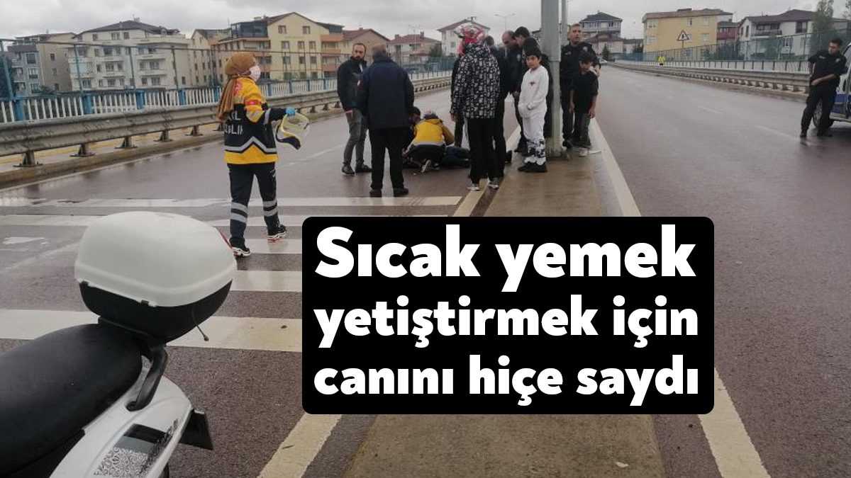 Kocaeli'nin Derince ilçesinde sıcak yemek yetiştirmek için viraja geldiğinde hızını