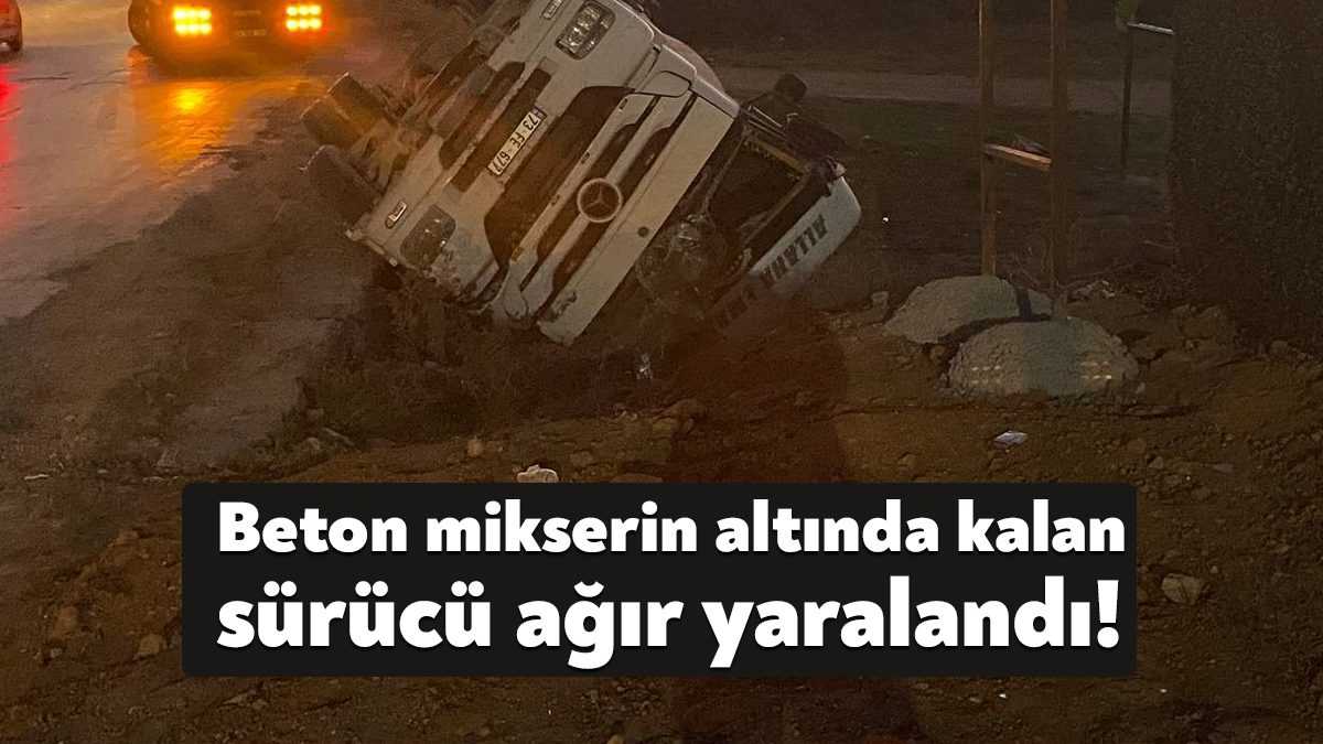 Kocaeli’nin Darıca ilçesinde sürücüsünün kontrolünden çıkan beton mikseri boş araziye