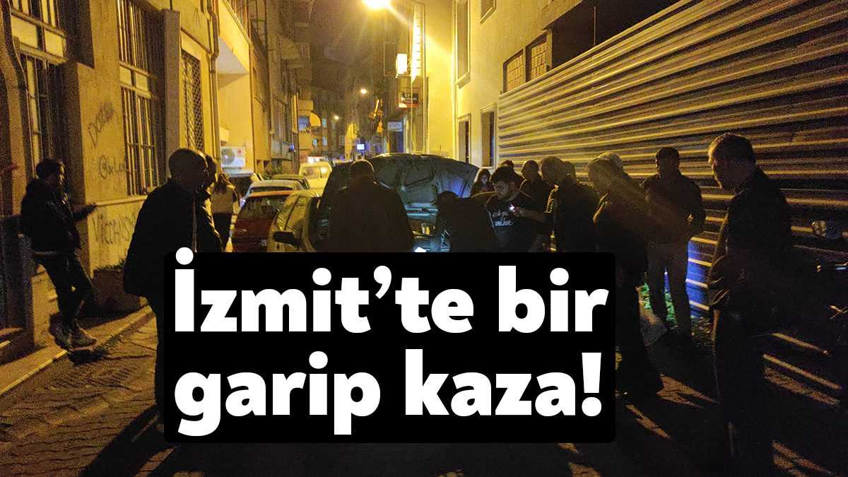 Kocaeli'nin İzmit ilçesinde park halindeki araca çarpan otomobil yan yattı.