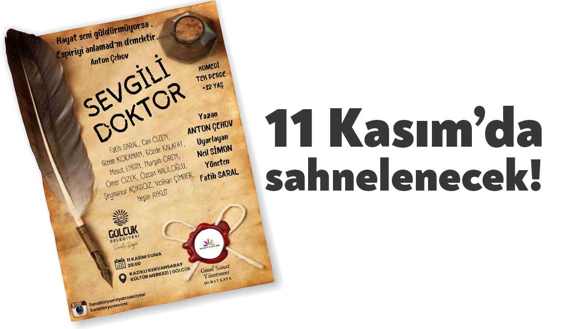 Gölcük Belediyesi tiyatro etkinlikleri kapsamında 11 Kasım Cuma günü sahnelenecek