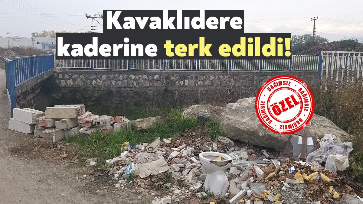 Gölcük Kavaklıdere’de dere yatağı çevresine yığılan molozlar yangın riski oluşturuyor.