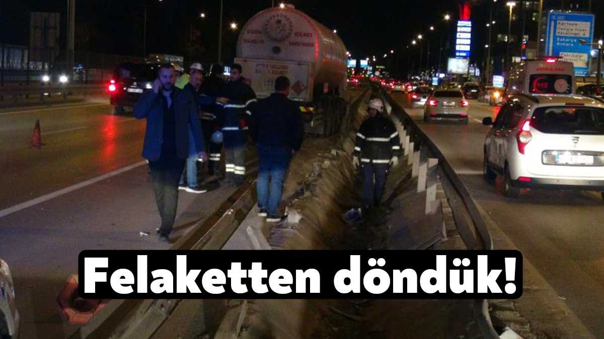 Kocaeli’nin İzmit ilçesinde sürücünün direksiyon hakimiyetini kaybettiği LPG yüklü tanker