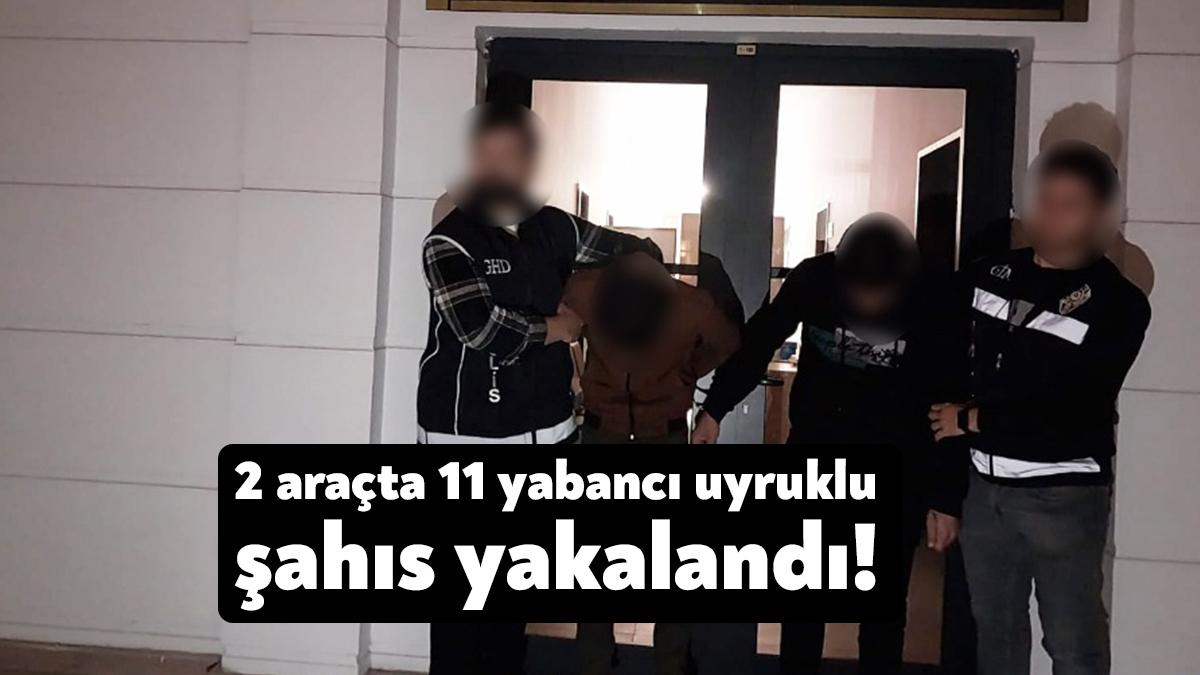 Kocaeli TEM Otoyolu İstanbul istikametinde durdurulan iki araçta 11 yabancı