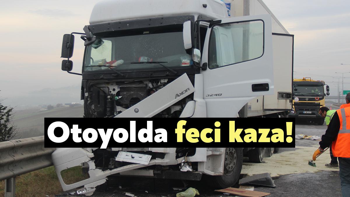 Kuzey Marmara Otoyolu Kocaeli geçişinde seyir halindeki kamyonun, damperli tıra