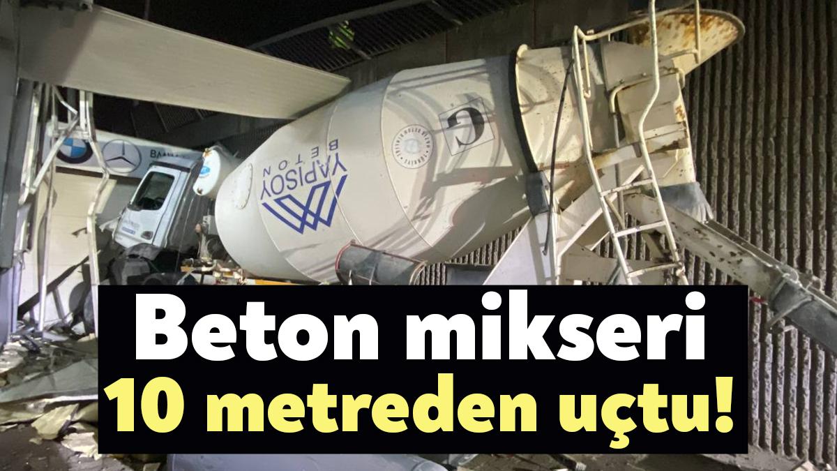 Kocaeli’nin Başiskele ilçesinde otomobille çarpışan beton mikseri, demir bariyerleri aşarak
