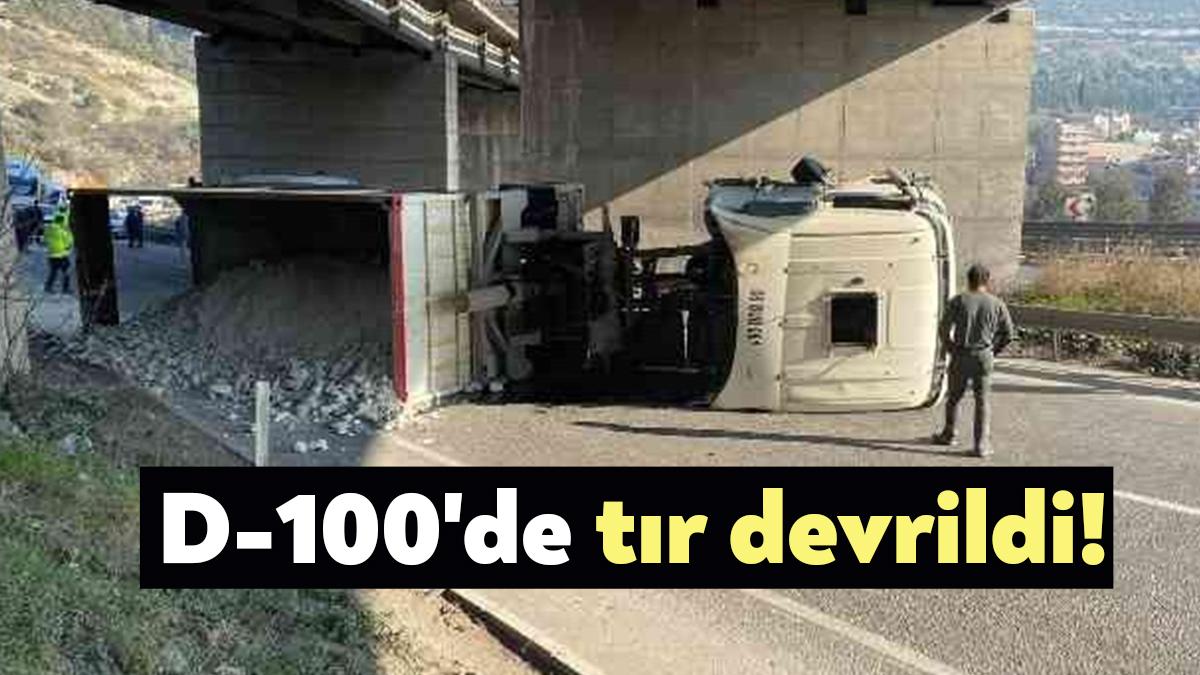 Kocaeli'de D-100 Karayolu İstanbul istikametinde devrilen tırın sürücüsü yaralandı. İlk