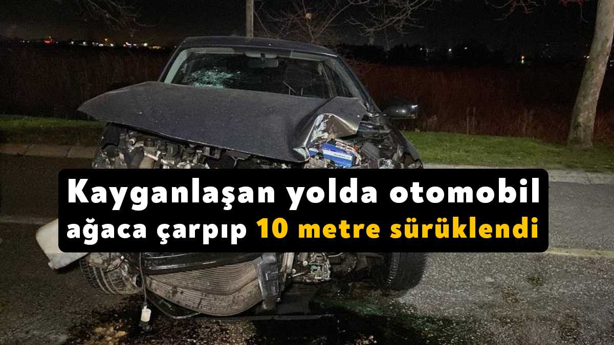 Kocaeli’de yağmur sebebiyle kayganlaşan yolda sürücüsünün direksiyon hakimiyetini kaybetmesi neticesinde