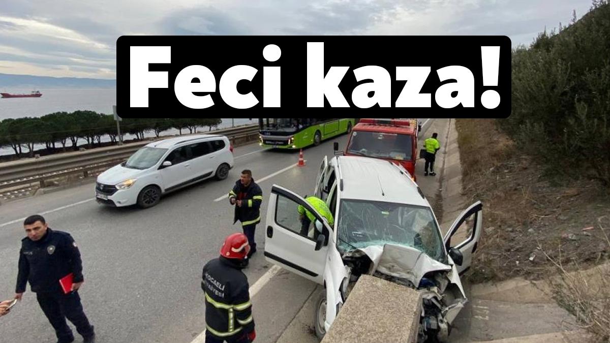 Kocaeli'nin Körfez ilçesinde hafif ticari araç sürücüsünün kontrolünden çıkarak beton
