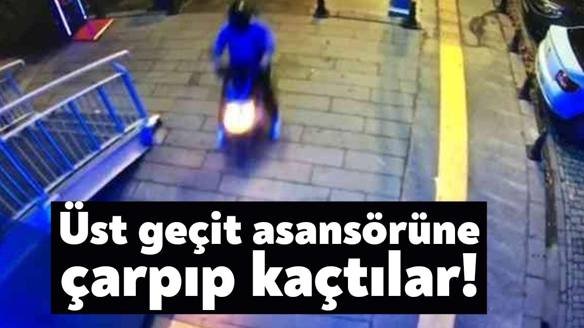 Kocaeli'nin İzmit ilçesinde üst geçit asansörün dış kabinine, bir motosikletli
