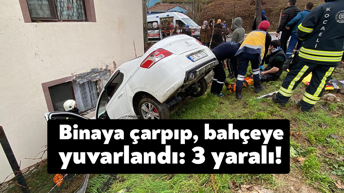Kocaeli'nin Başiskele ilçesinde sürücüsünün kontrolünden çıkan otomobil, iki katlı binanın