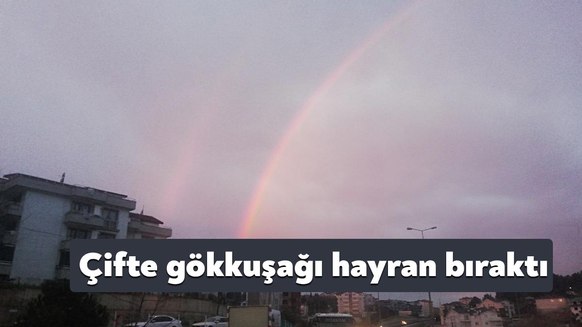 Kocaeli’de yağmur sonrası oluşan çifte gökkuşağı vatandaşları hayran bıraktı.