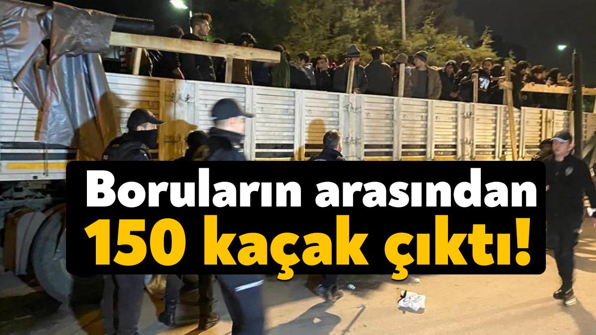 Kocaeli’de durdurulan tırın dorsesinde branda ve boruların altına gizlenmiş 150