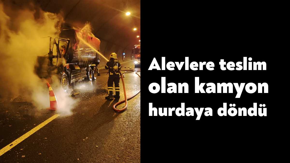 Kuzey Marmara Otoyolu’nda alevlere teslim olan kamyon hurdaya döndü.