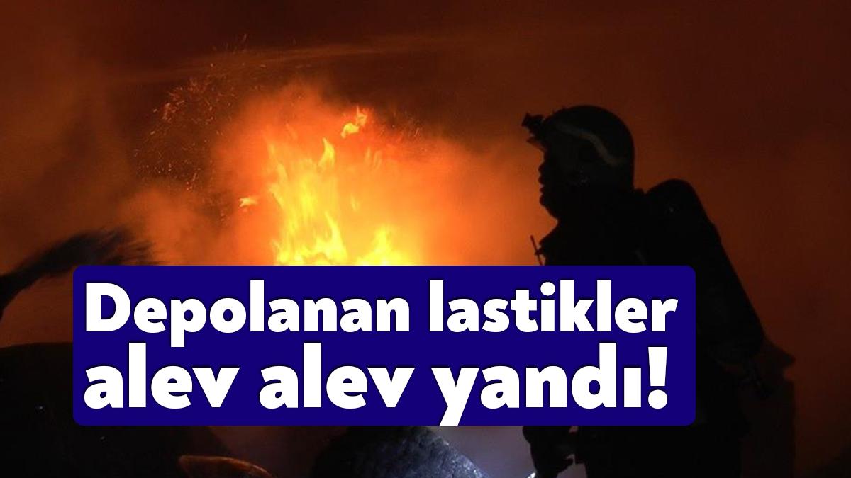 Kocaeli’nin Gebze ilçesinde açık alanda depolanan yüzlerce lastik alev alev