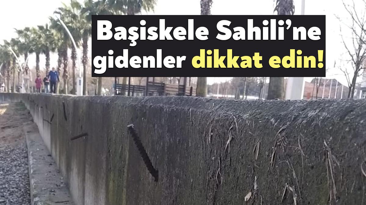 Başiskele Sahili’nde beton içinde bulunan demir çubuklar tehlike yaratıyor. Sahilde