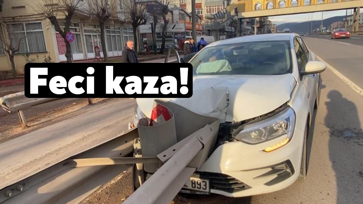 Kocaeli'nin Körfez ilçesinde sürücüsünün kontrolünden çıkan kiralık otomobil bariyerlere çarptı.