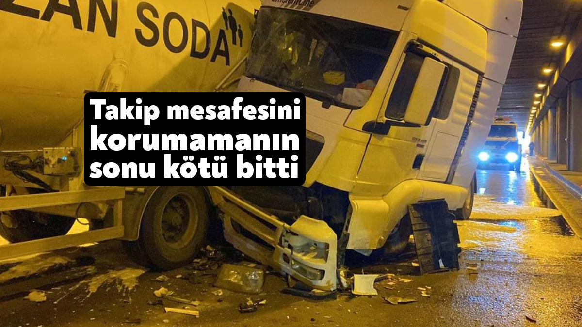 Kocaeli'nin İzmit ilçesinde iki tır ve iki otomobil tünel içinde
