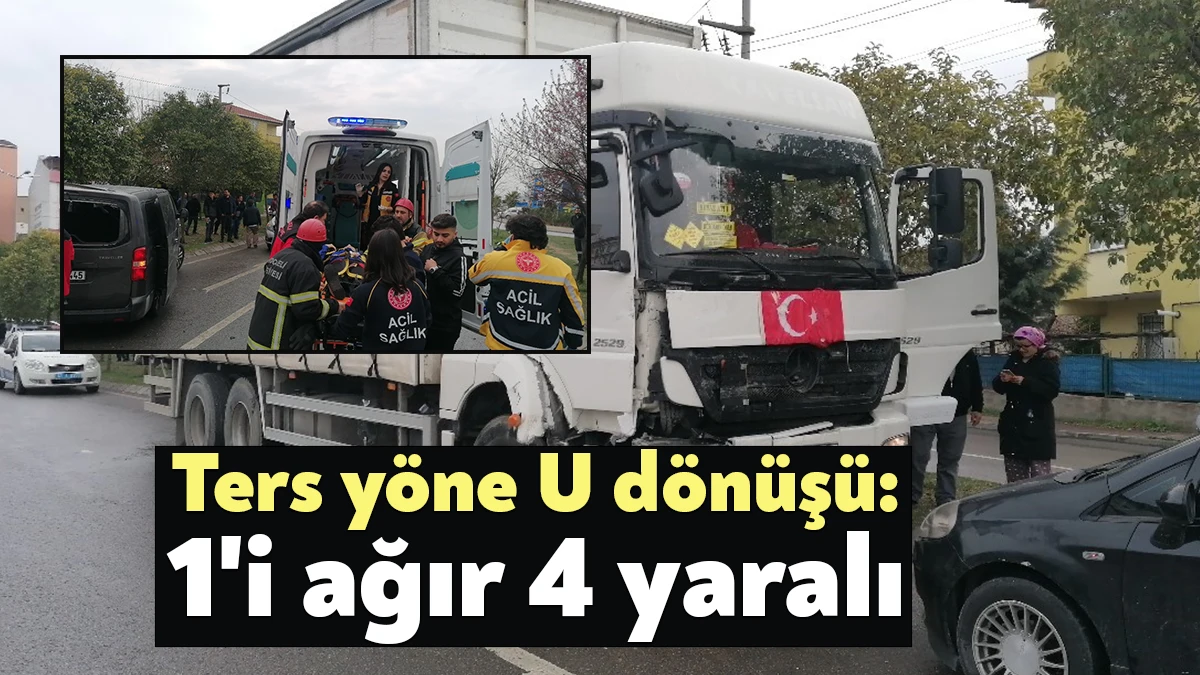 Kocaeli'de ters yöne U dönüşü yapan minibüs ile rampa aşağı