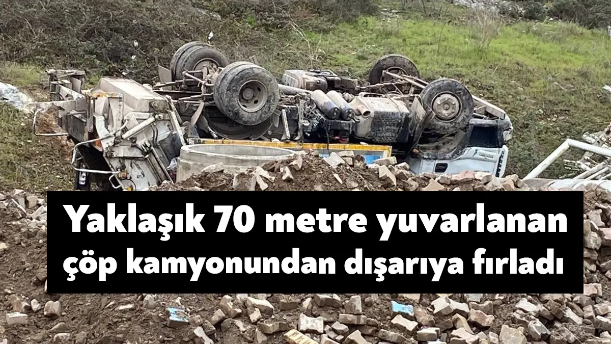 Kocaeli'de sürücüsünün direksiyon hakimiyetini kaybetmesi neticesinde çöp toplama aracı dik