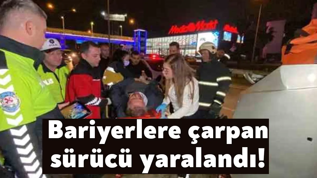 Kocaeli'nin İzmit ilçesinde sürücüsünün kontrolünden çıkan hafif ticari araç bariyerlere