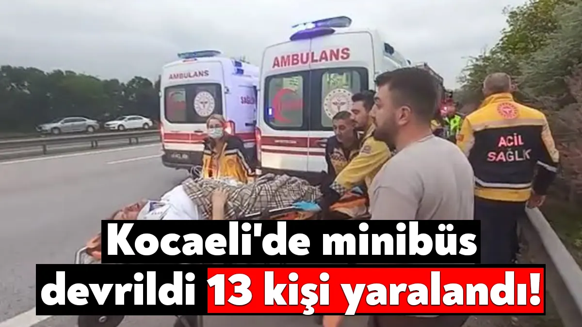 TEM Otoyolu Kocaeli geçişinde sürücüsünün kontrolünden çıkan servis minibüsünün şarampole