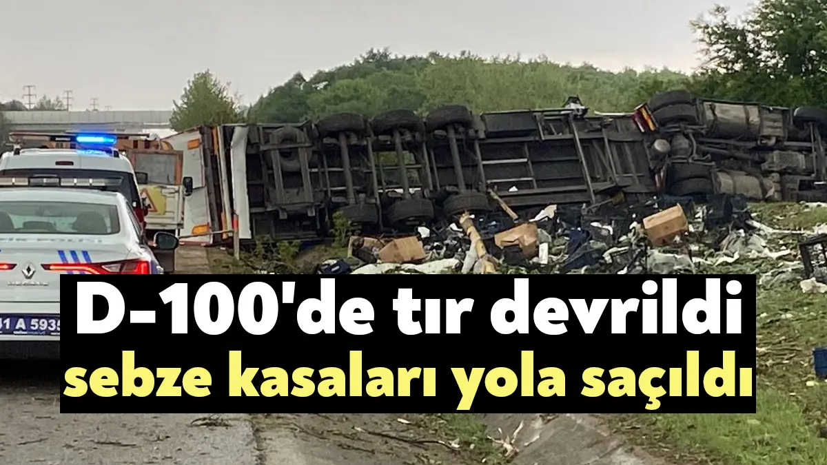 D-100 kara yolu Kocaeli geçişinde sürücüsünün kontrolünden çıkan tır devrildi.
