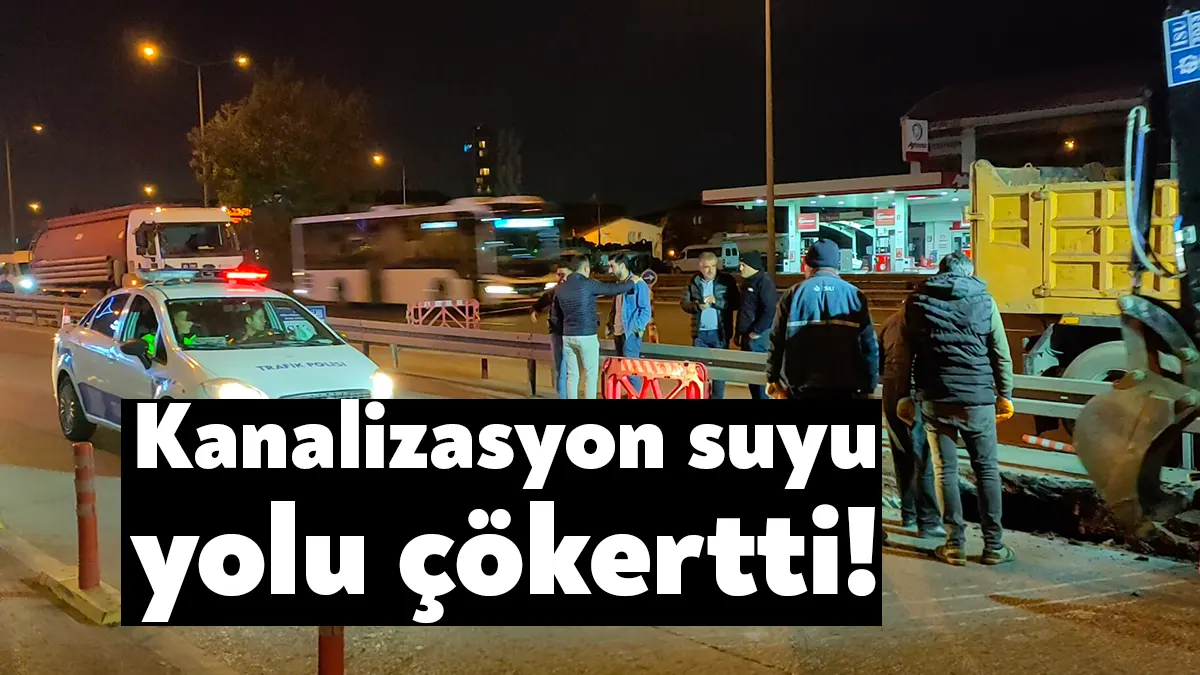 Kocaeli’de D-100 yan yolda kanalizasyondan kaynaklı olarak asfalt üzerinde