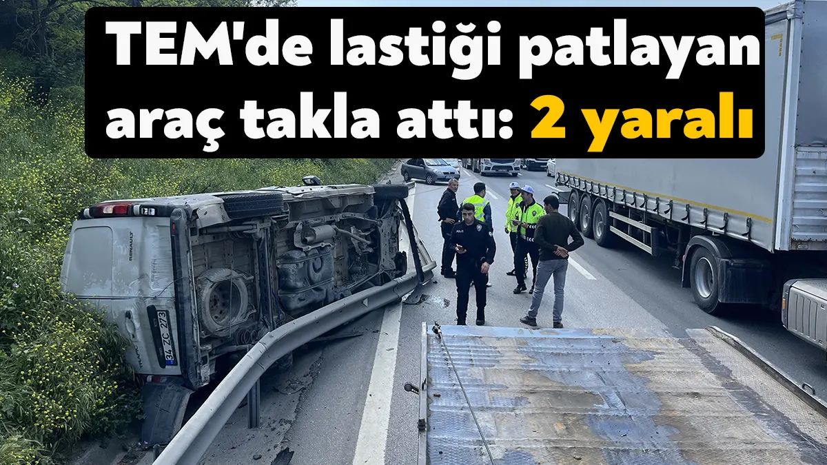 TEM Otoyolu Kocaeli geçişinde lastiği patlayan panelvan, bariyerlere çarparak takla