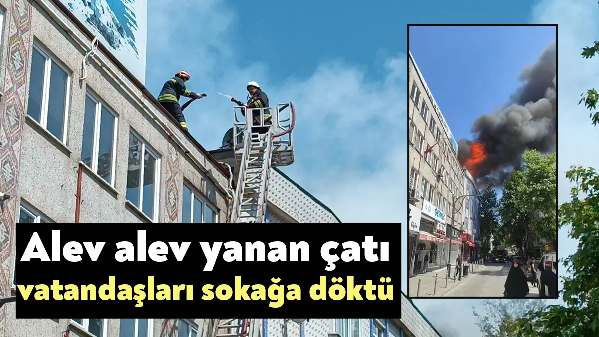Kocaeli'nin Gebze ilçesinde tadilat yapılan binanın çatısı alev alev