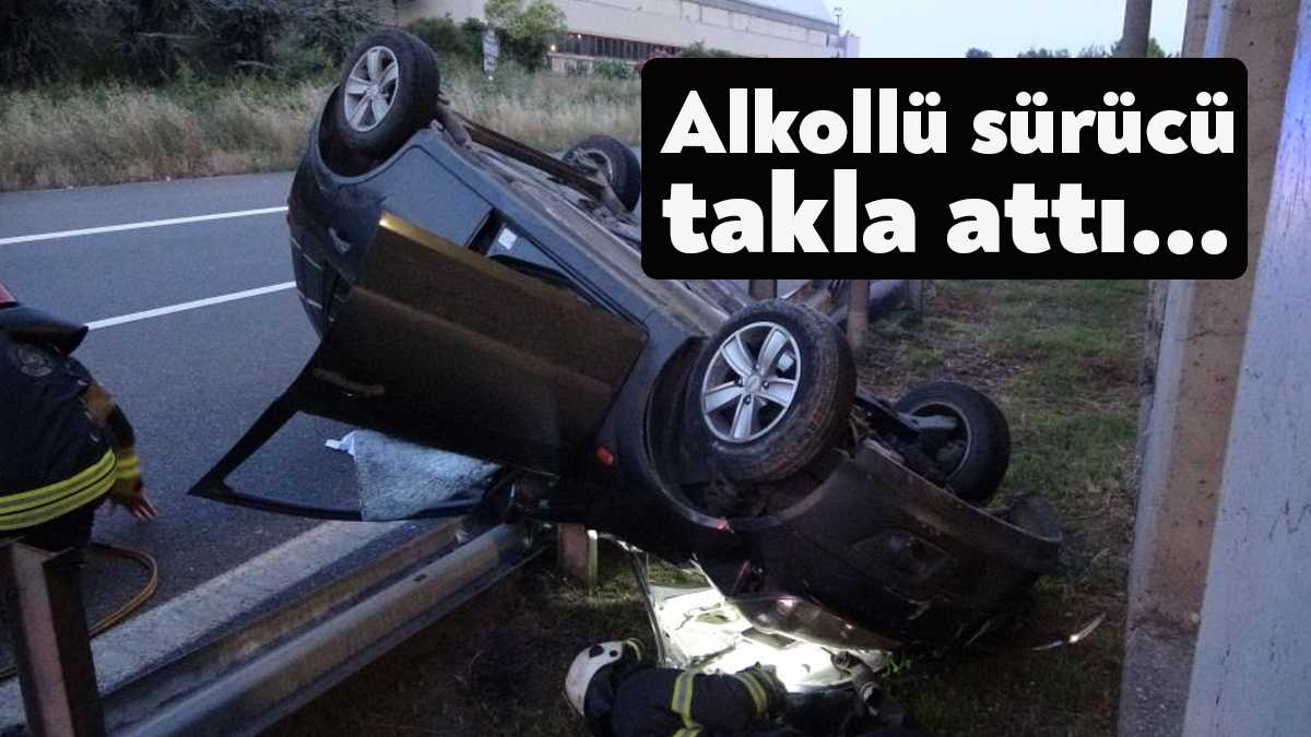 TEM Otoyolu Kocaeli geçişinde alkollü sürücünün kontrolünden çıkan otomobil bariyere