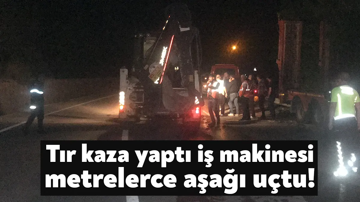 Kocaeli’nin Körfez ilçesinde kasasında 2 iş makinesi taşıyan tır, bayır