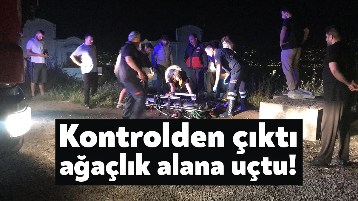 Kocaeli’nin İzmit ilçesinde sürücüsünün kontrolünden çıkan minibüs ağaçlık alana uçtu.