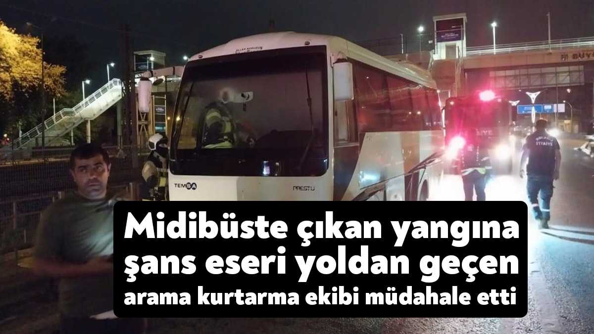 Kocaeli'nin İzmit ilçesinde seyir halindeki midibüste çıkan yangına, şans eseri