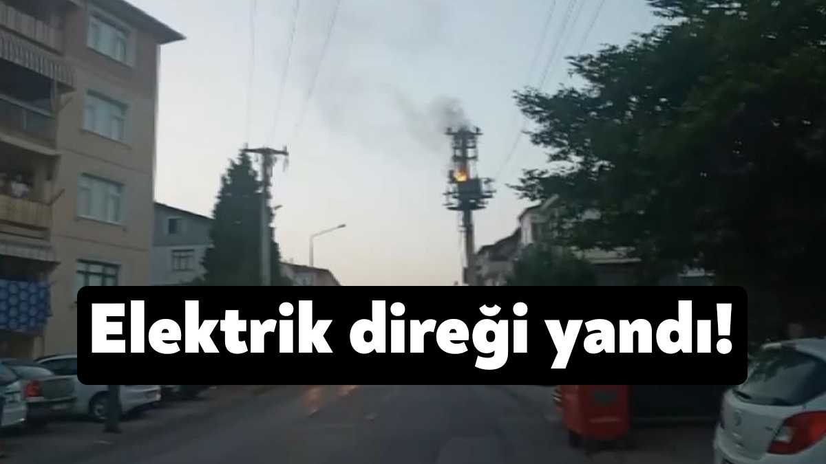 Kocaeli’nin Derince ilçesinde alevlere teslim olan elektrik direği sokağı elektriksiz