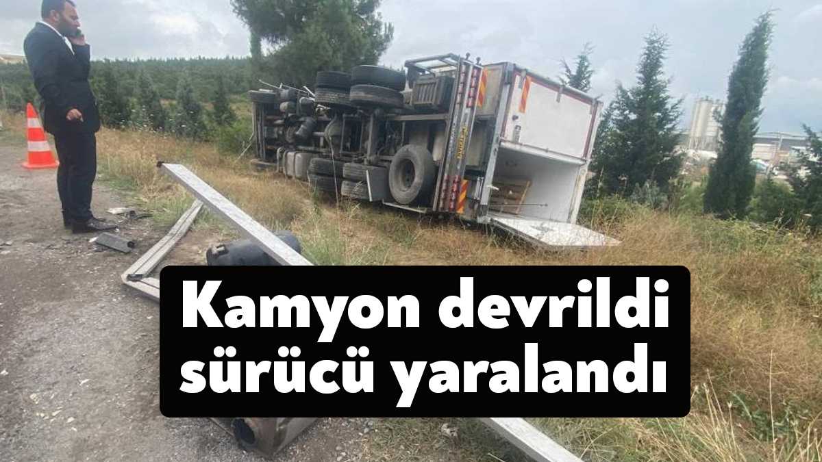 Kocaeli'nin Gebze ilçesinde sürüsünün direksiyon hakimiyetini kaybettiği kamyon ağaçlık alana