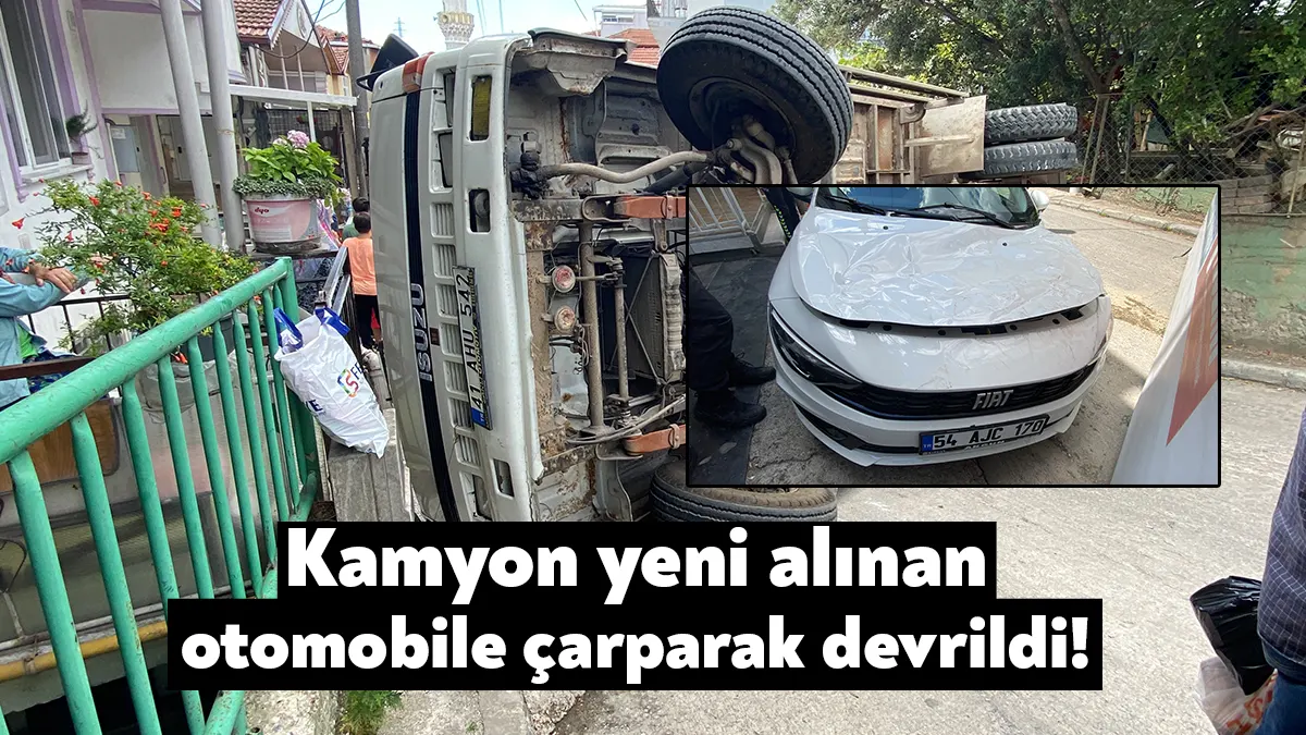 Kocaeli'nin İzmit ilçesinde yokuştan aşağı kayan kamyon önce duvara çarptı,