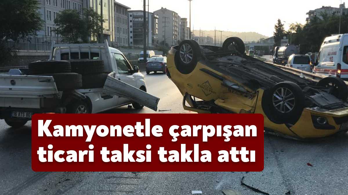 Kocaeli’nin İzmit ilçesinde kamyonetle çarpışan ticari taksi takla atarak durabildi.