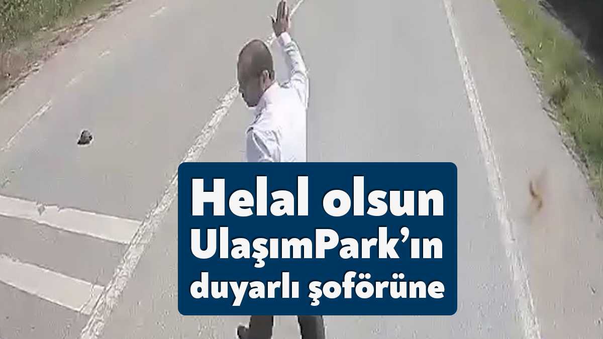 Kocaeli Büyükşehir Belediyesi UlaşımPark şoförü, otobüsle seyir halindeyken yol üstünde