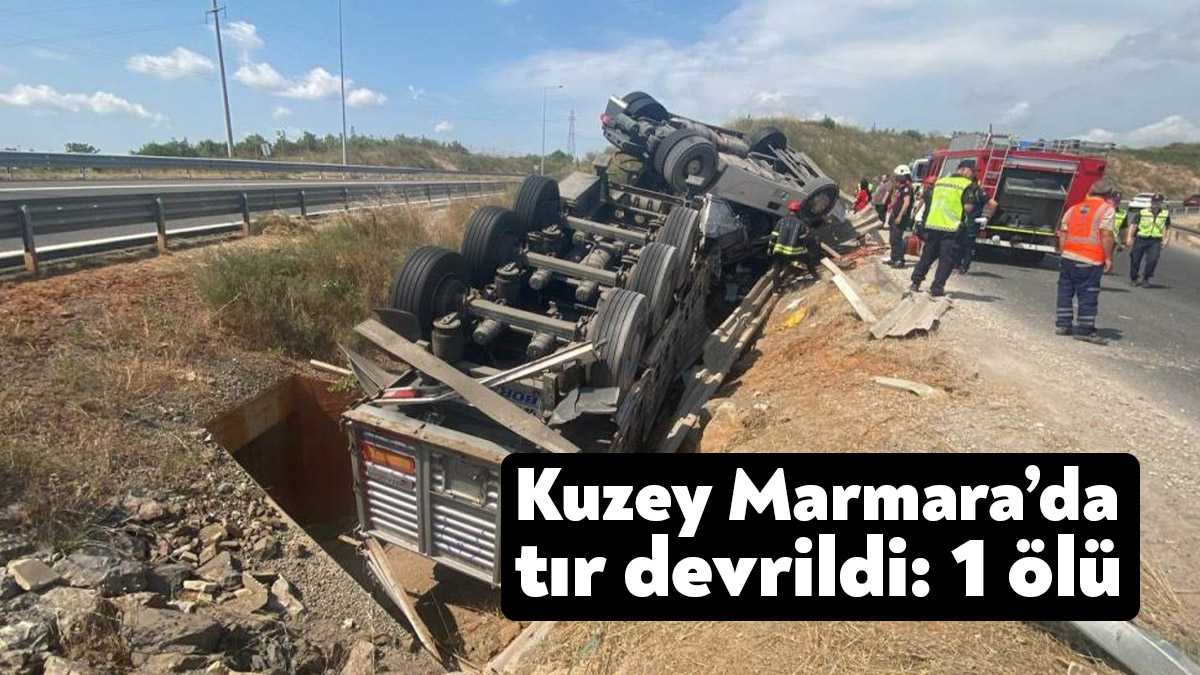 Kuzey Marmara Otoyolu Kocaeli geçişinde sürücüsünün kontrolünden çıkan sac yüklü