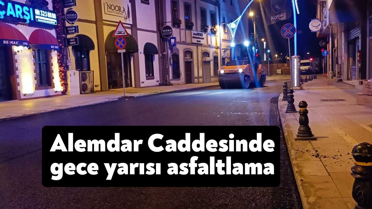 Büyükşehir Belediyesi tarafından İzmit Alemdar Caddesinde bozulan asfaltın onarımı gece