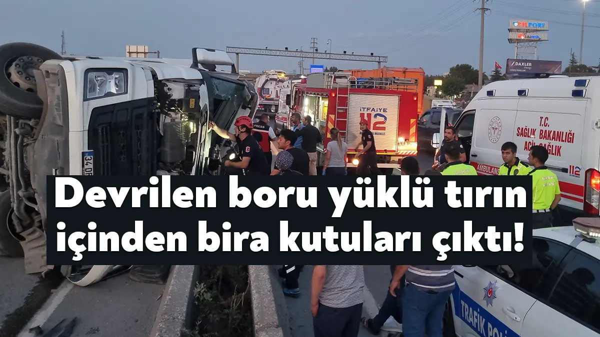 Kocaeli’nin Gebze ilçesinde virajı dönemeyen boru yüklü tırın devrildiği kazada