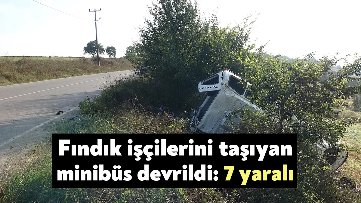 Kocaeli'nin İzmit ilçesinde fındık işçilerini taşıyan minibüs virajı dönemeyerek, yeşillik