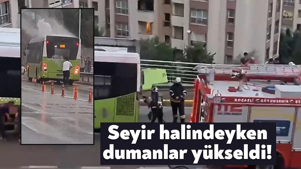 Kocaeli’nin İzmit ilçesinde seyir halindeki belediye otobüsünün motor kısmından çıkan